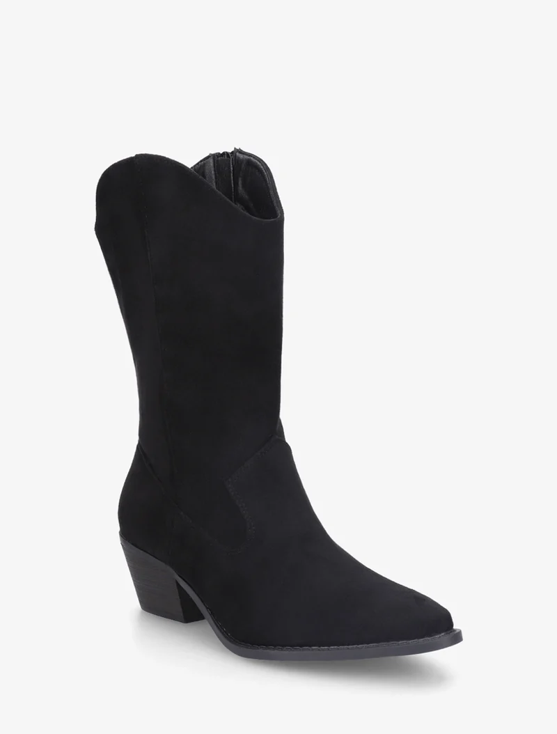 Bottines montantes style santiags en suédine - Noir