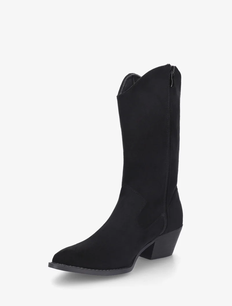 Bottines montantes style santiags en suédine - Noir