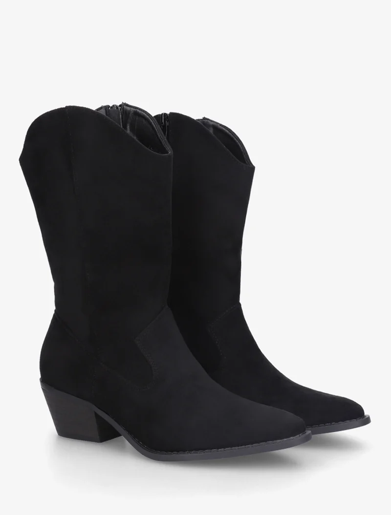 Bottines montantes style santiags en suédine - Noir