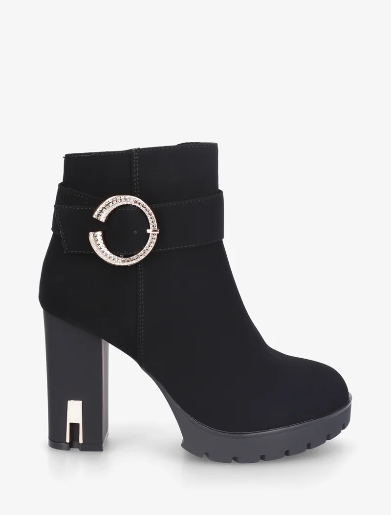 Bottines à empiècement bijou strassé - Noir