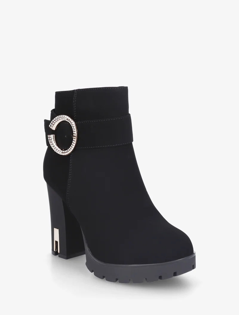 Bottines à empiècement bijou strassé - Noir