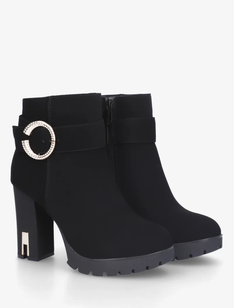 Bottines à empiècement bijou strassé - Noir