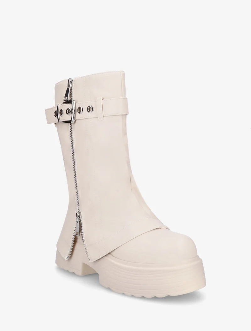 Bottines montantes à revers et zip décoratif - Beige