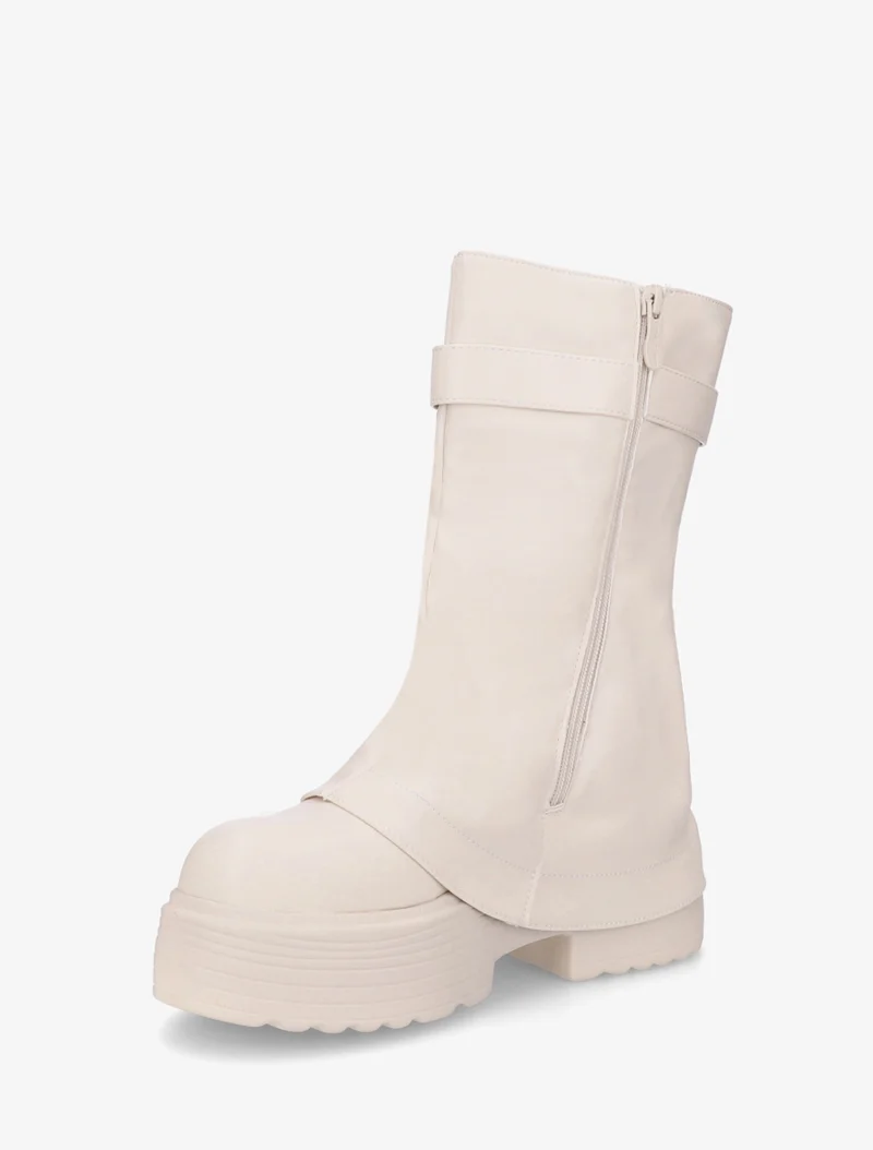Bottines montantes à revers et zip décoratif - Beige
