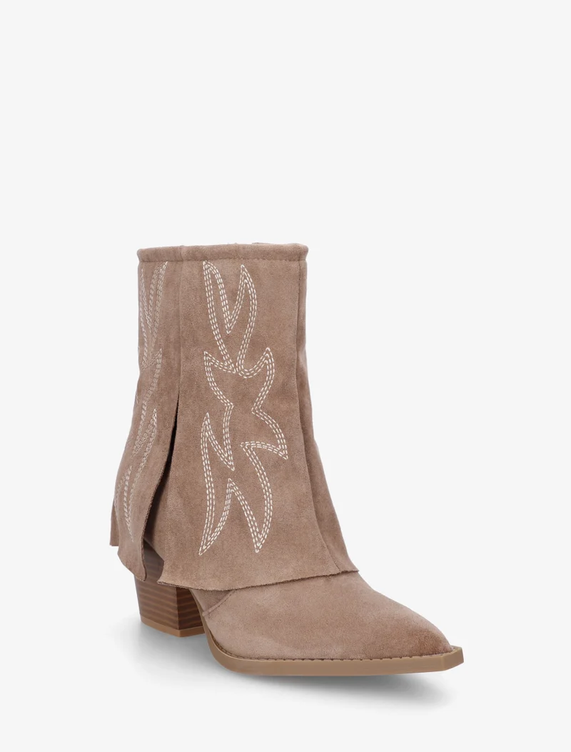 Bottines style santiags à broderies fantaisies - Taupe