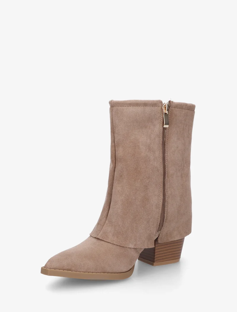 Bottines style santiags à broderies fantaisies - Taupe