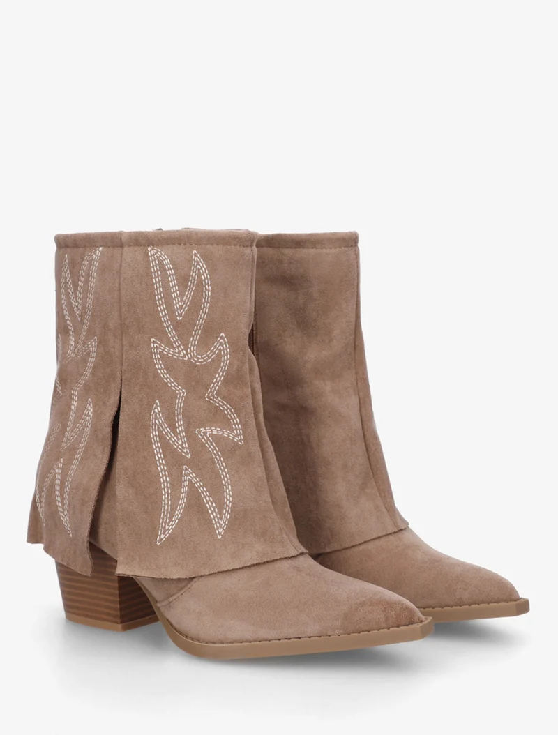 Bottines style santiags à broderies fantaisies - Taupe