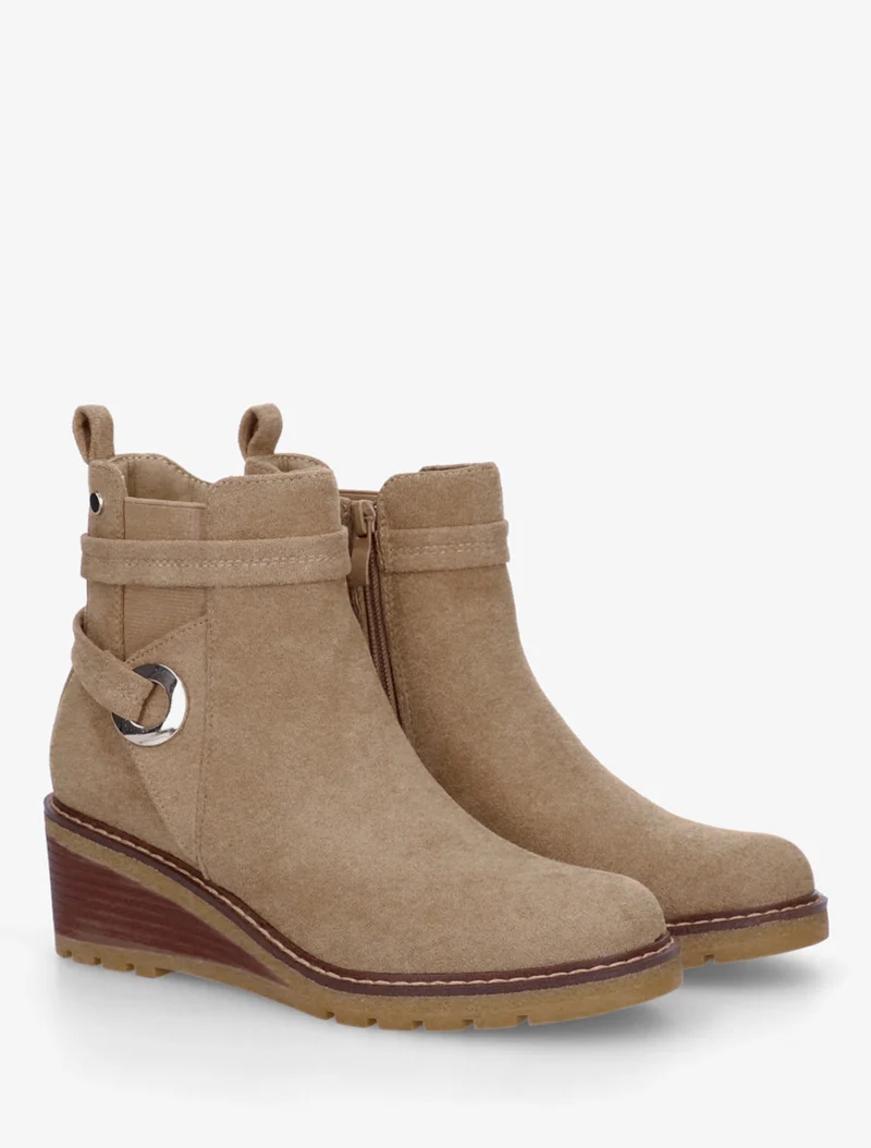 Bottines compensées en suédine - Taupe
