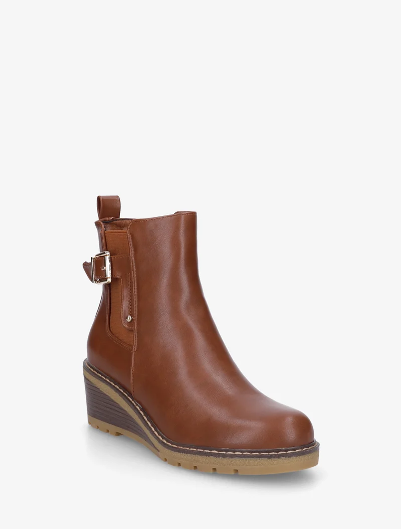 Bottines élastiquées à talon compensé - Camel