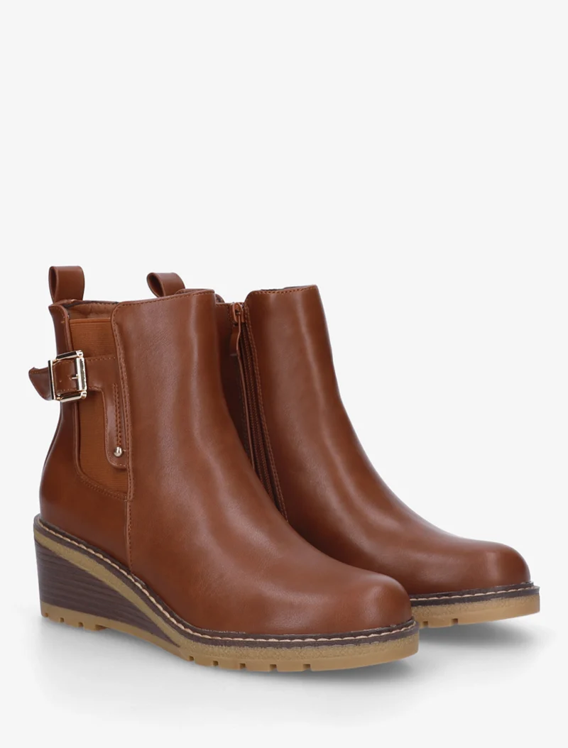 Bottines élastiquées à talon compensé - Camel