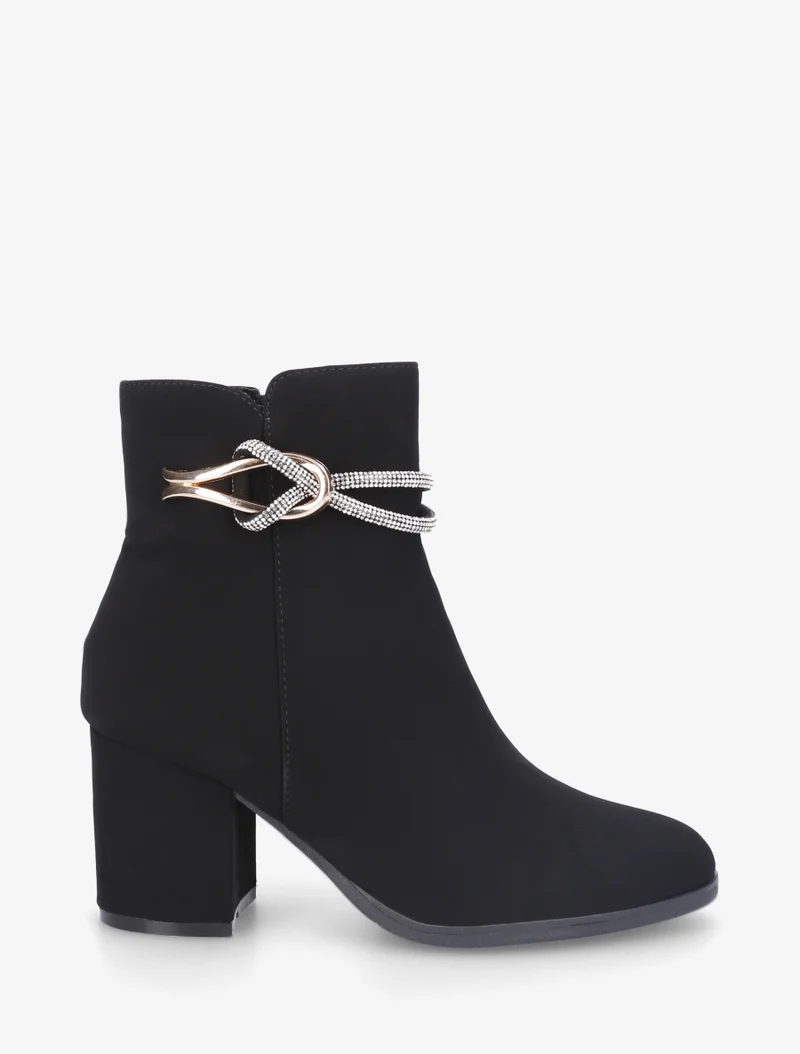 Bottines à empiècement bijou et strass - Noir