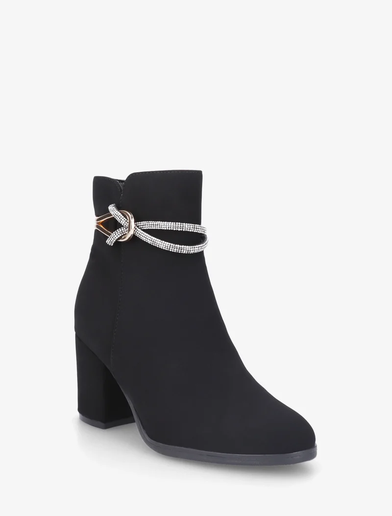 Bottines à empiècement bijou et strass - Noir