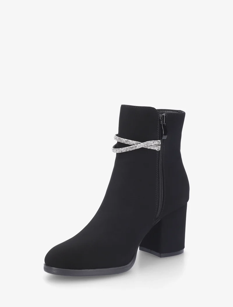 Bottines à empiècement bijou et strass - Noir