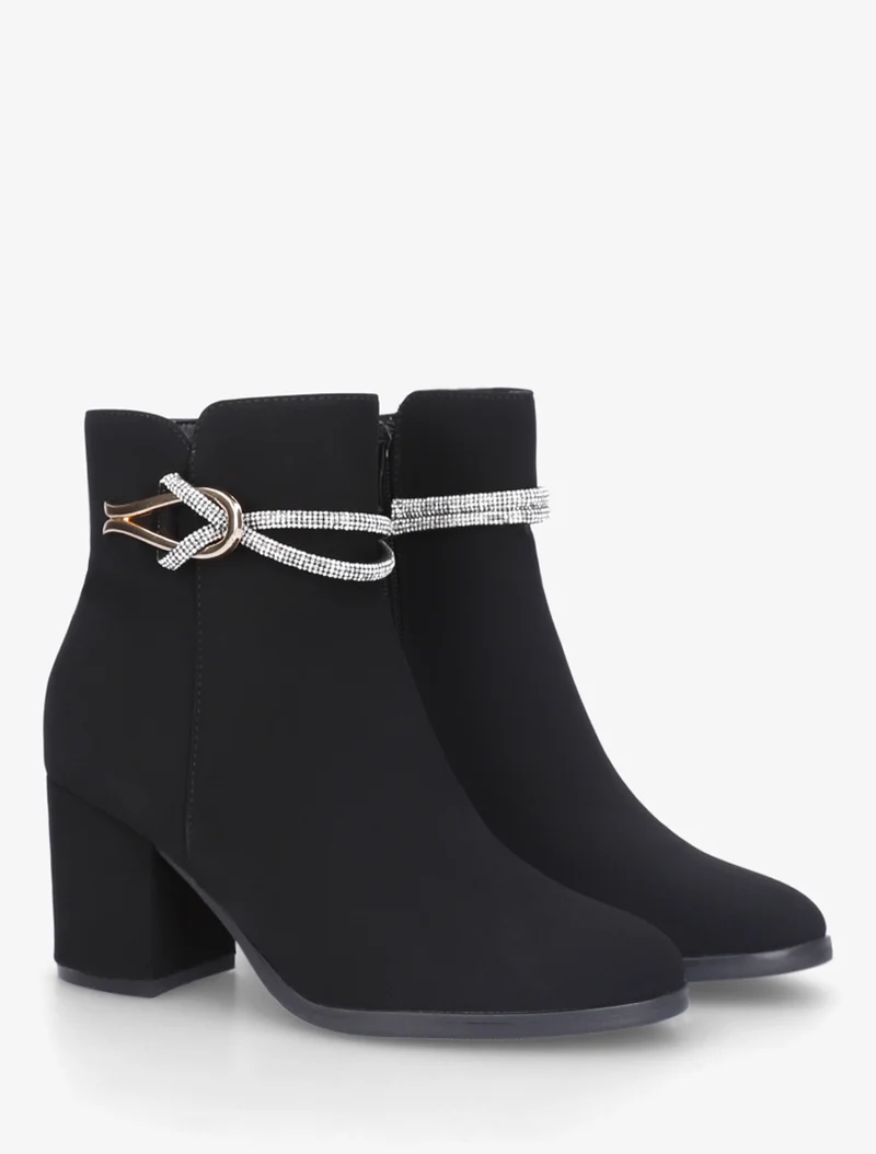 Bottines à empiècement bijou et strass - Noir