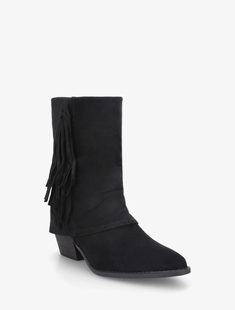 Bottines à revers et franges - Noir