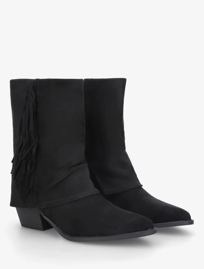 Bottines à revers et franges - Noir