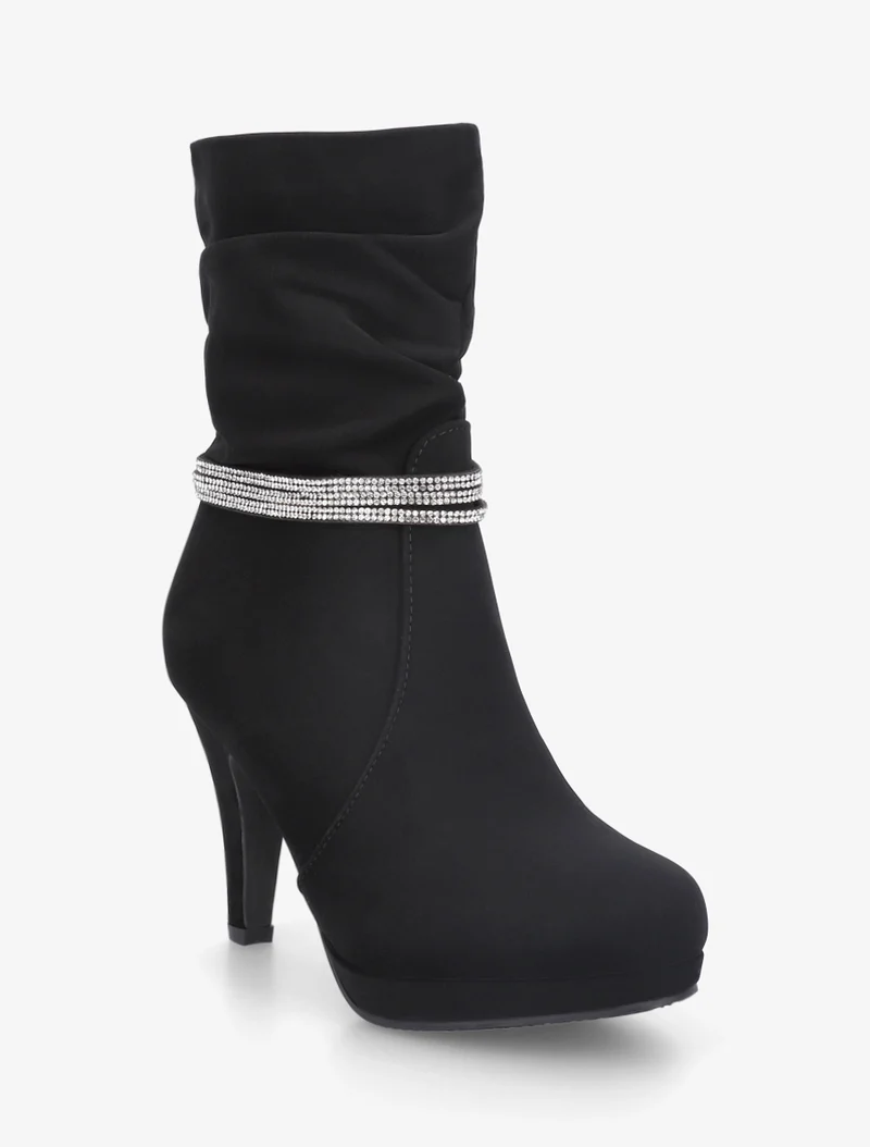 Bottines montantes à empiècement strass - Noir