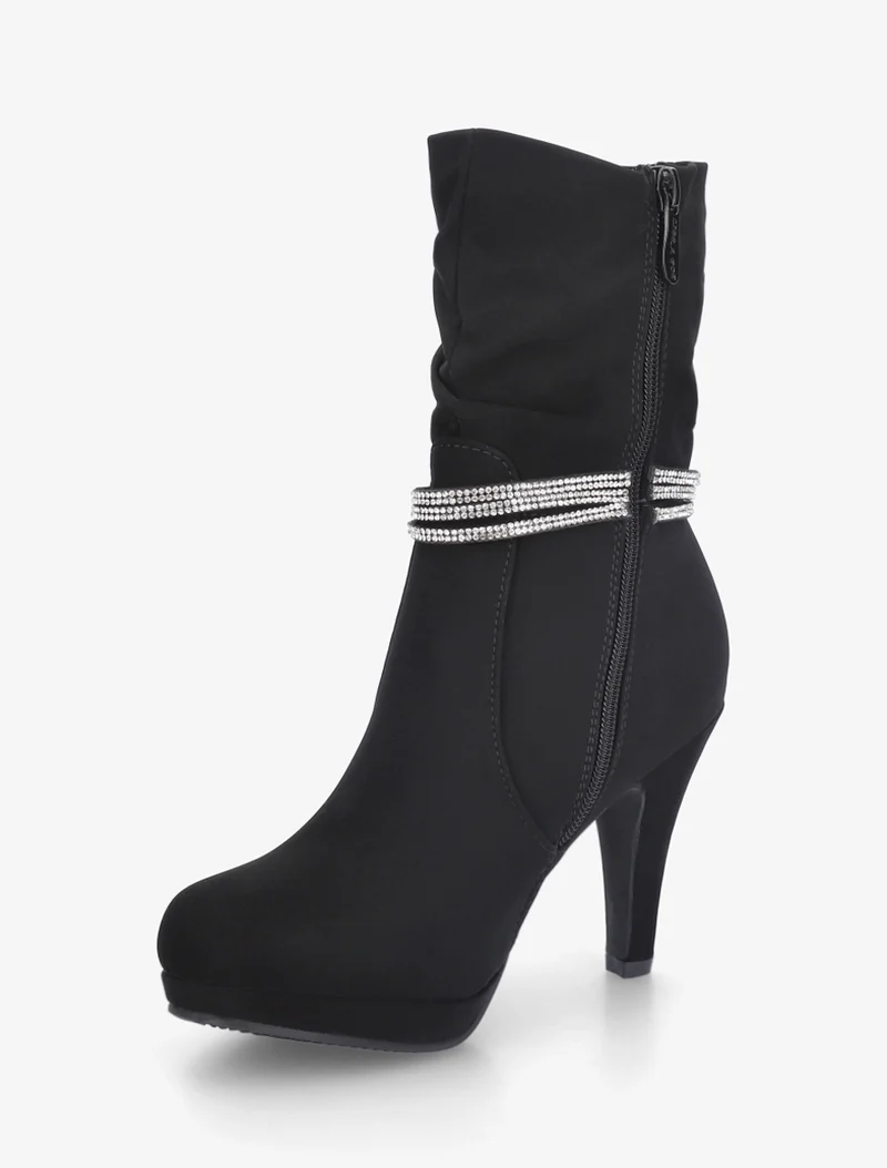 Bottines montantes à empiècement strass - Noir