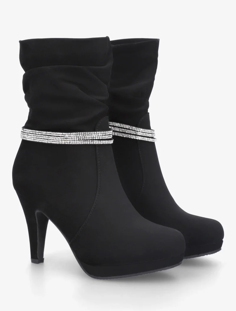 Bottines montantes à empiècement strass - Noir