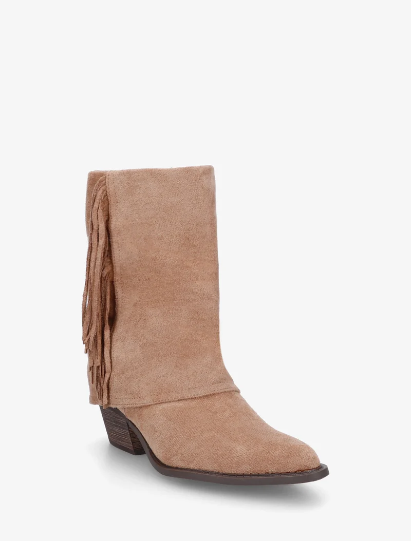 Bottines à revers et franges - Taupe