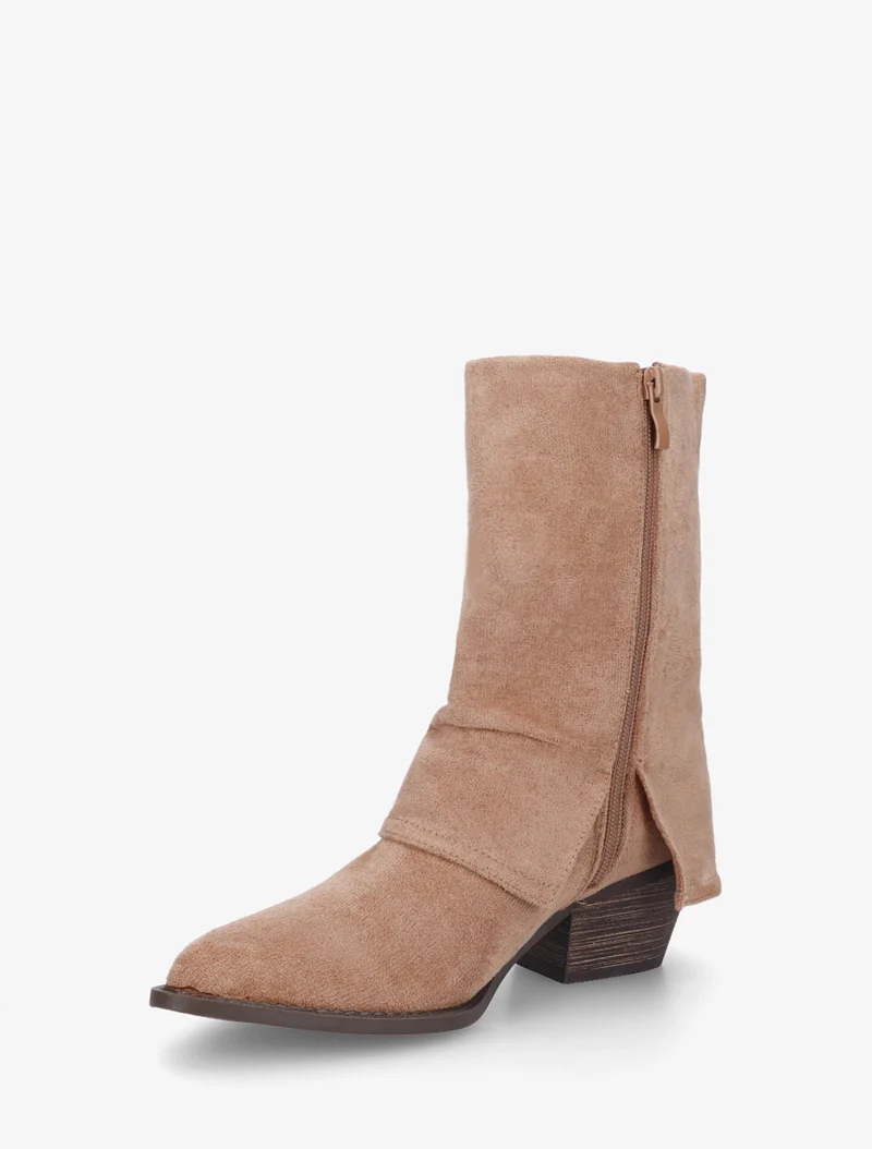 Bottines à revers et franges - Taupe