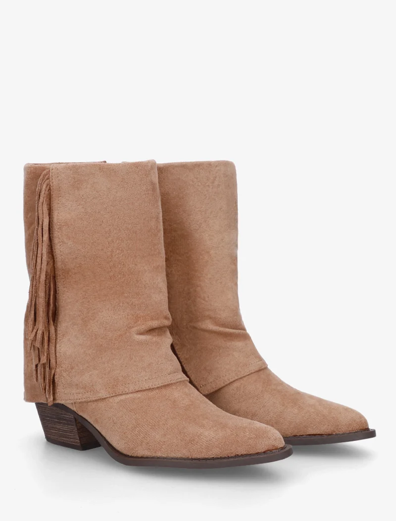 Bottines à revers et franges - Taupe