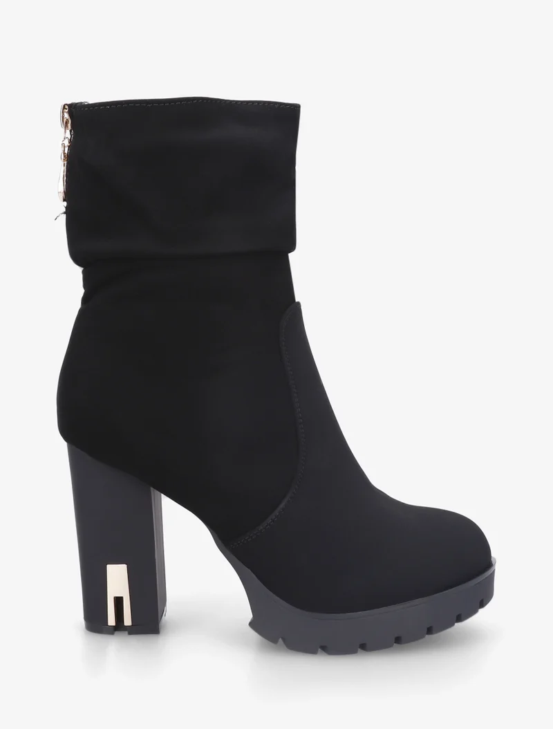 Bottines montantes à talon en suédine - Noir
