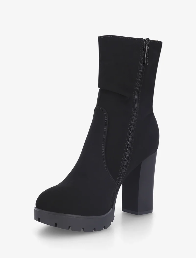 Bottines montantes à talon en suédine - Noir