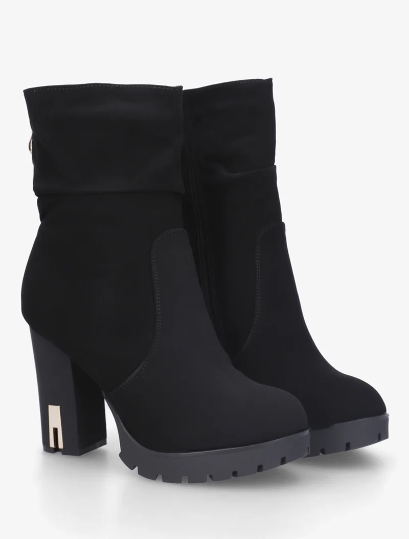 Bottines montantes à talon en suédine - Noir