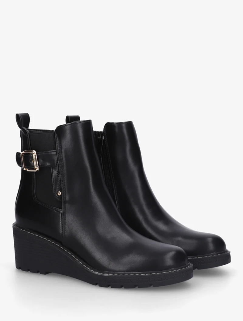 Bottines élastiquées à talon compensé - Noir