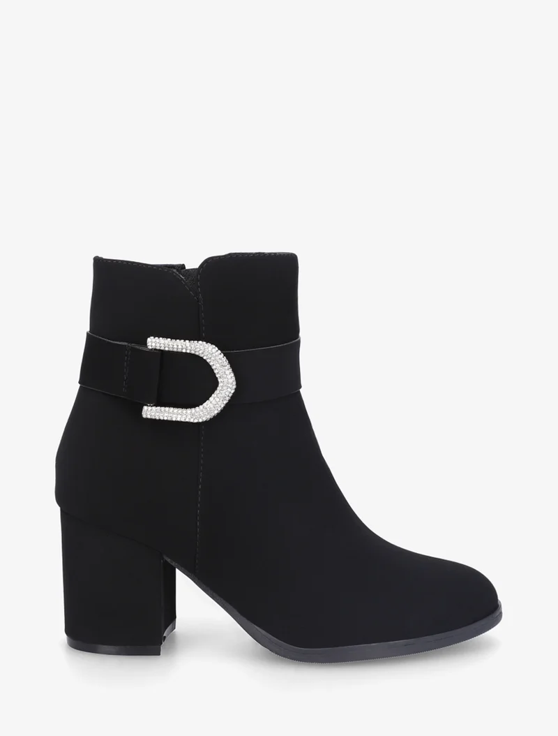 Bottines effet nubuck à empiècement bijou strassé - Noir