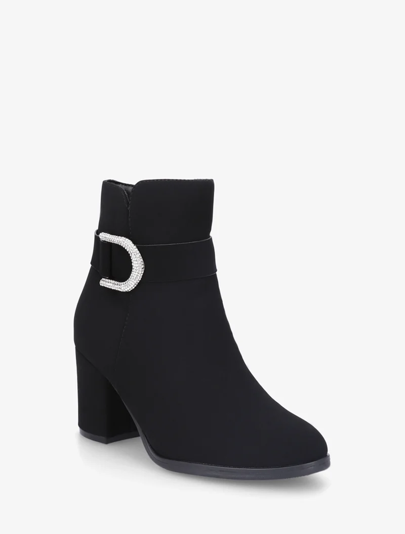 Bottines effet nubuck à empiècement bijou strassé - Noir