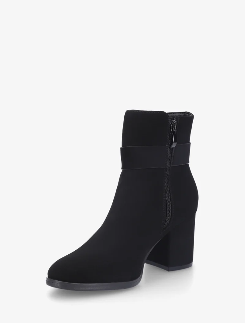 Bottines effet nubuck à empiècement bijou strassé - Noir