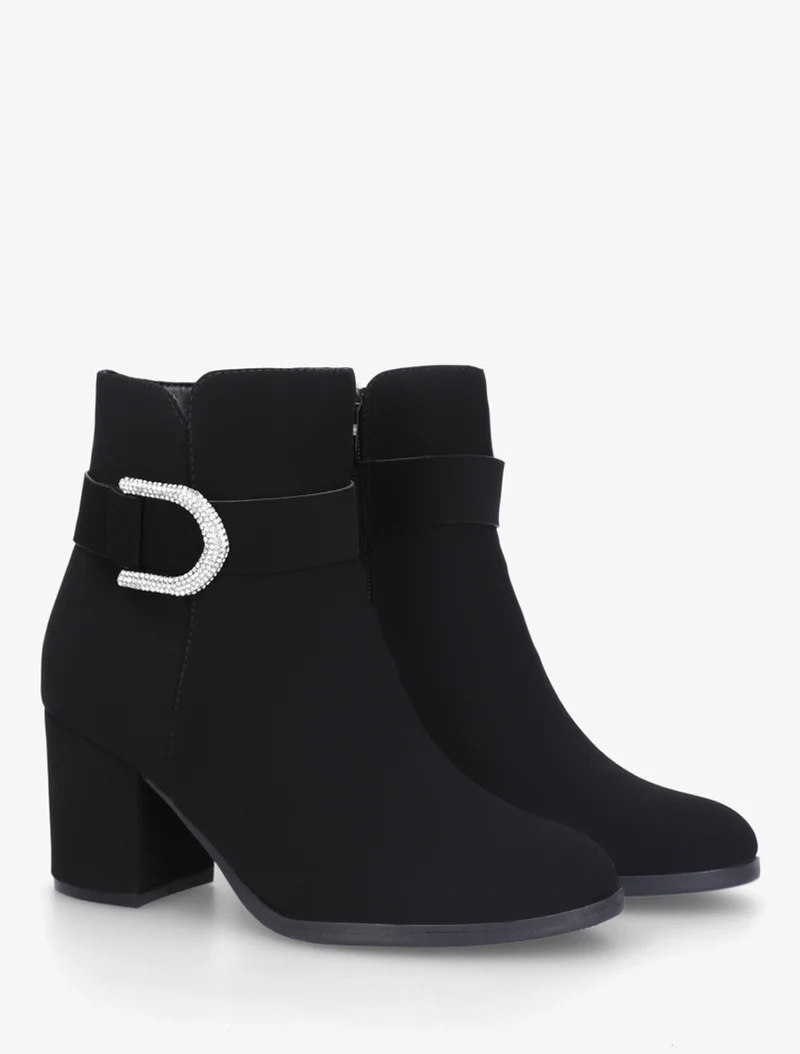Bottines effet nubuck à empiècement bijou strassé - Noir
