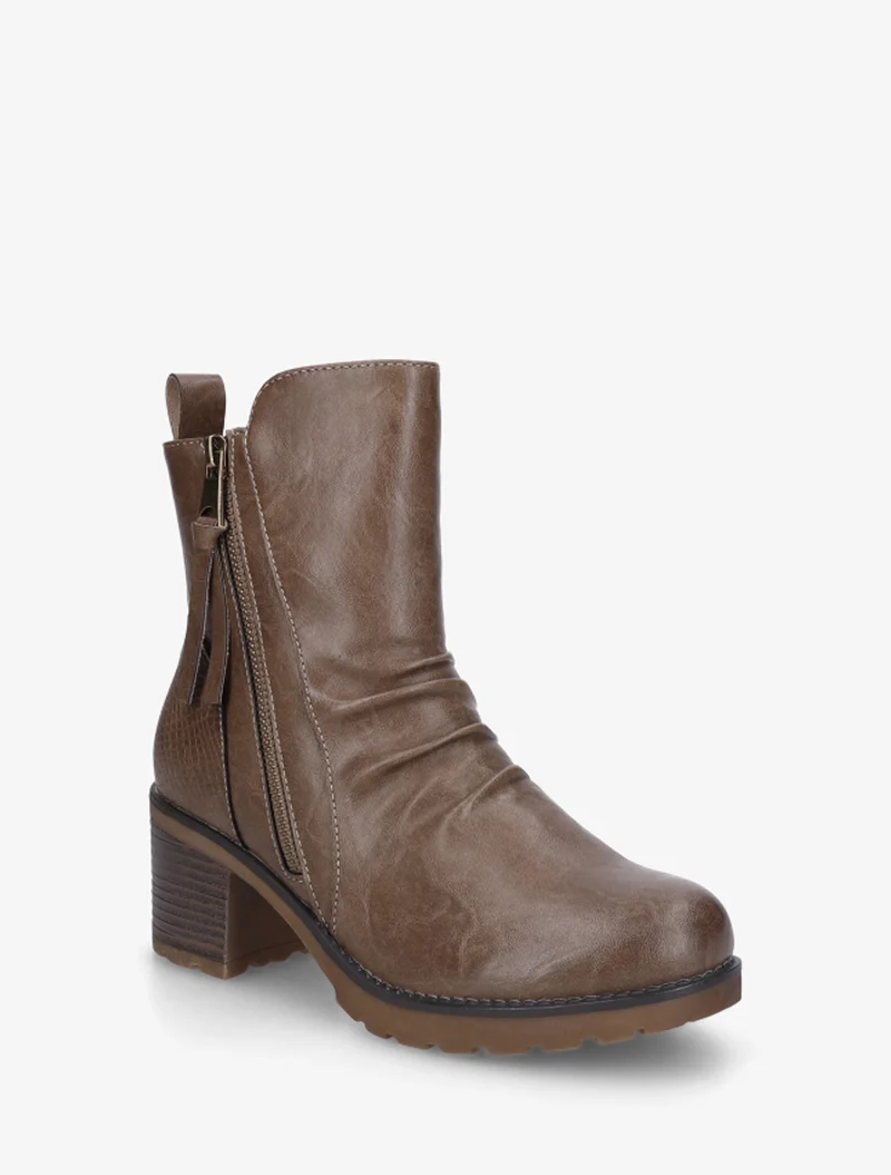Bottines effet froissé et zip décoratif - Taupe foncé