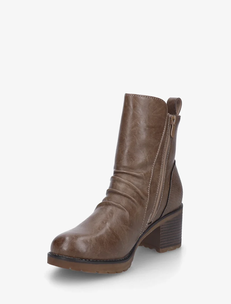 Bottines effet froissé et zip décoratif - Taupe foncé
