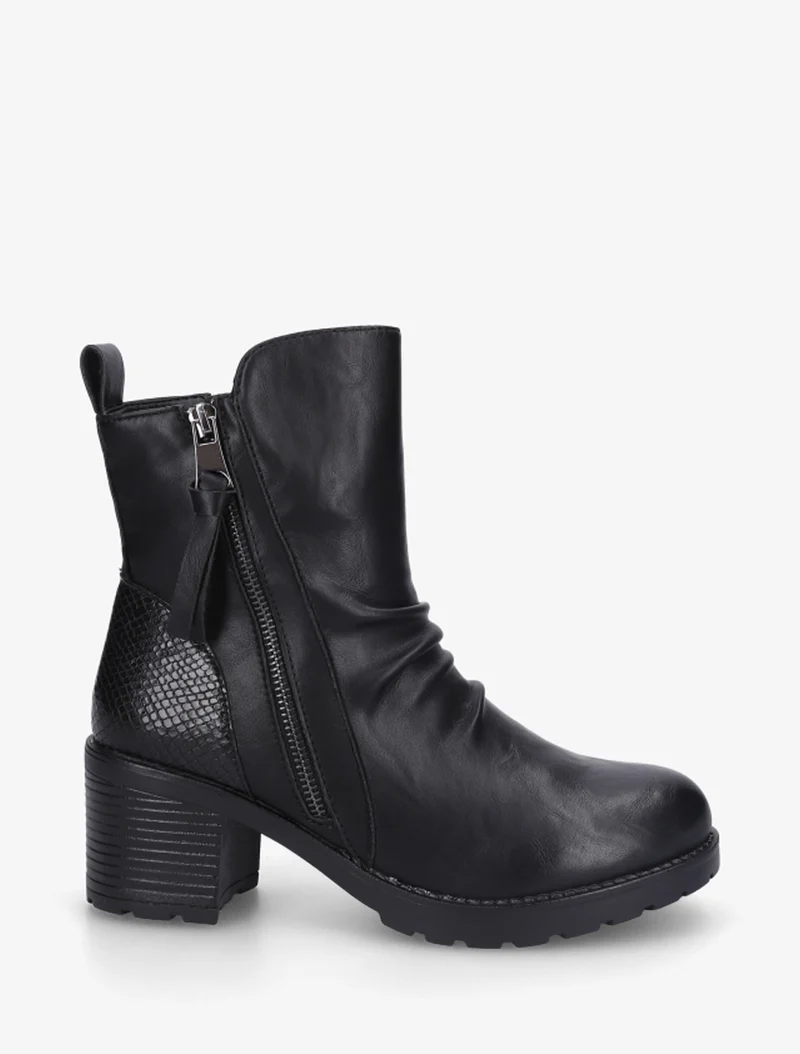 Bottines effet froissé et zip décoratif - Noir