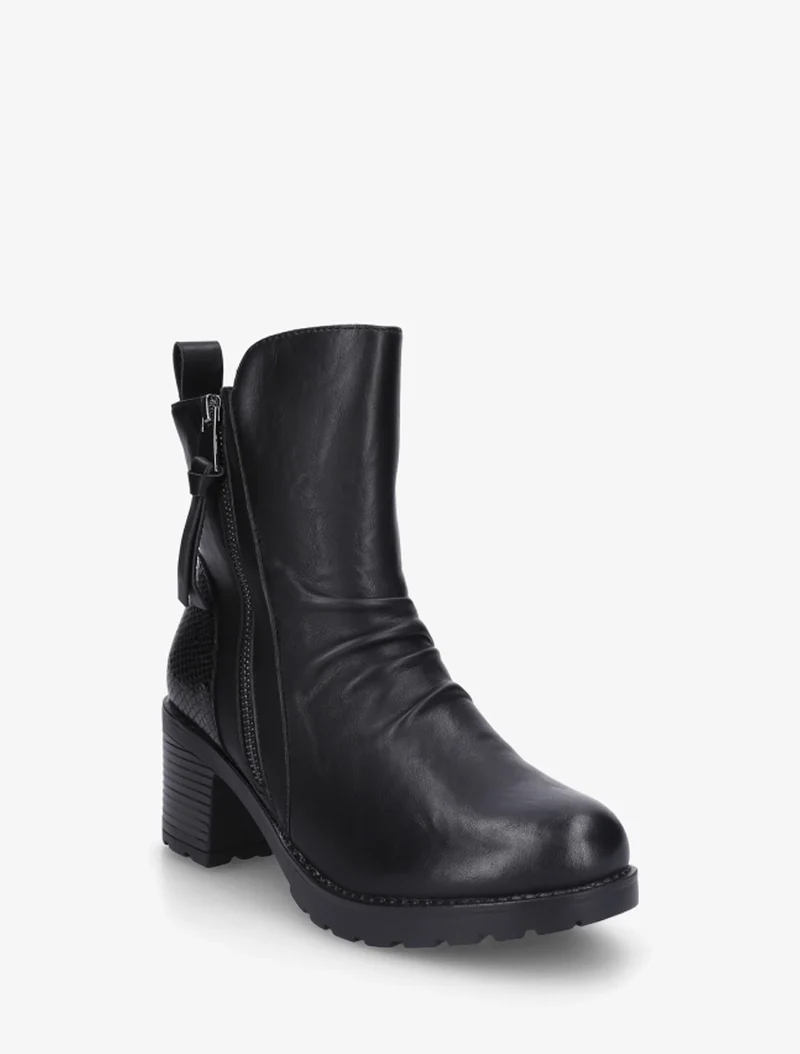 Bottines effet froissé et zip décoratif - Noir