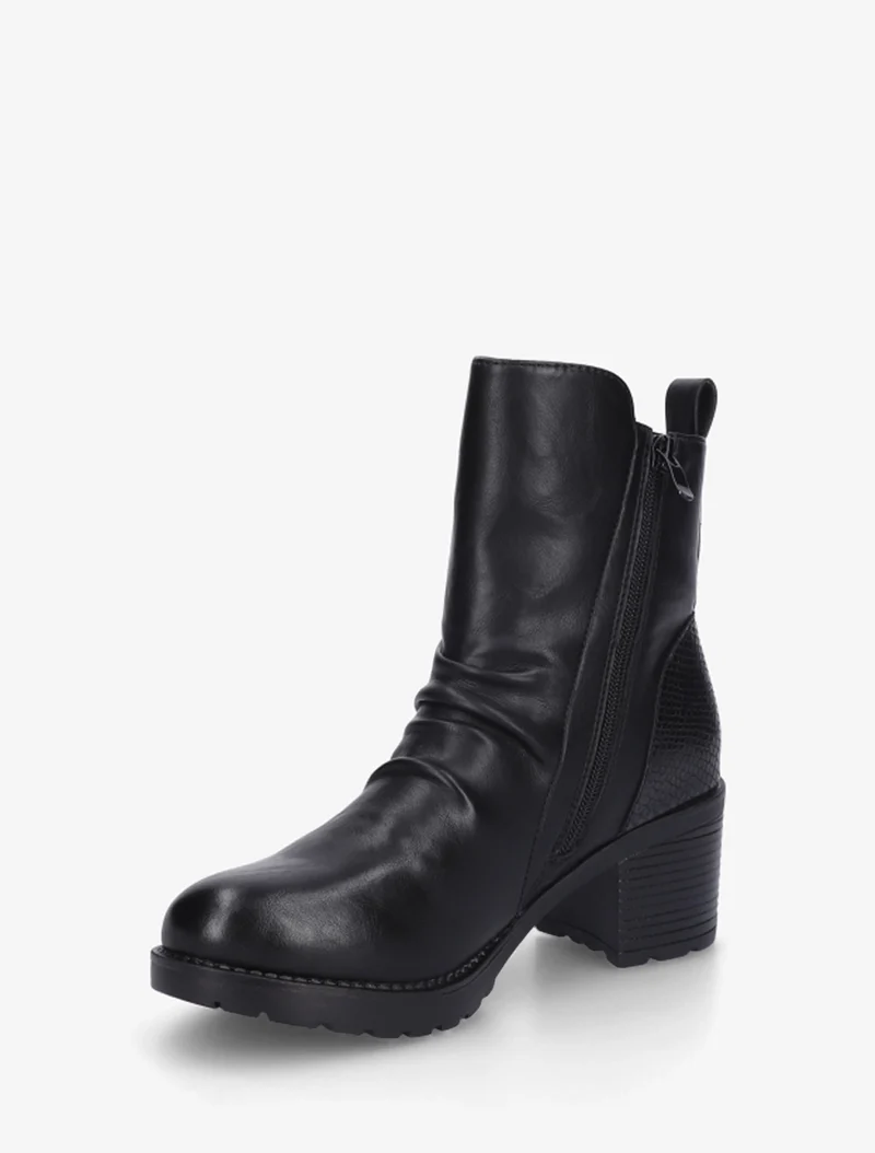 Bottines effet froissé et zip décoratif - Noir