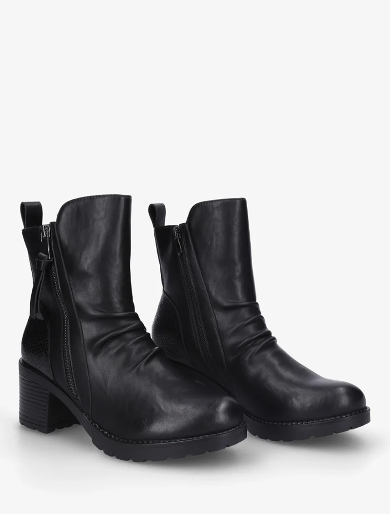 Bottines effet froissé et zip décoratif - Noir
