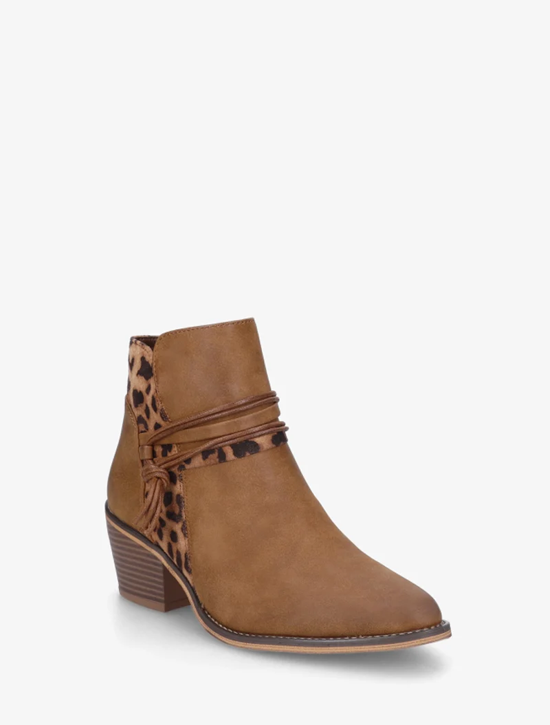 Bottines à talon et imprimé léopard - Camel