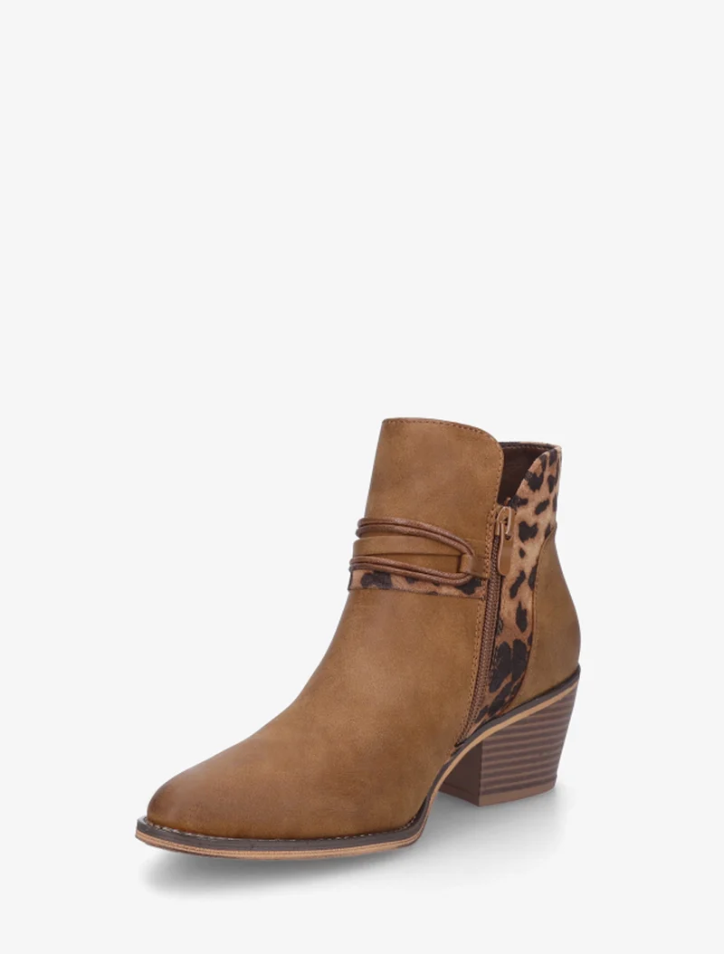 Bottines à talon et imprimé léopard - Camel