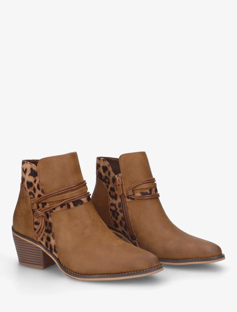 Bottines à talon et imprimé léopard - Camel