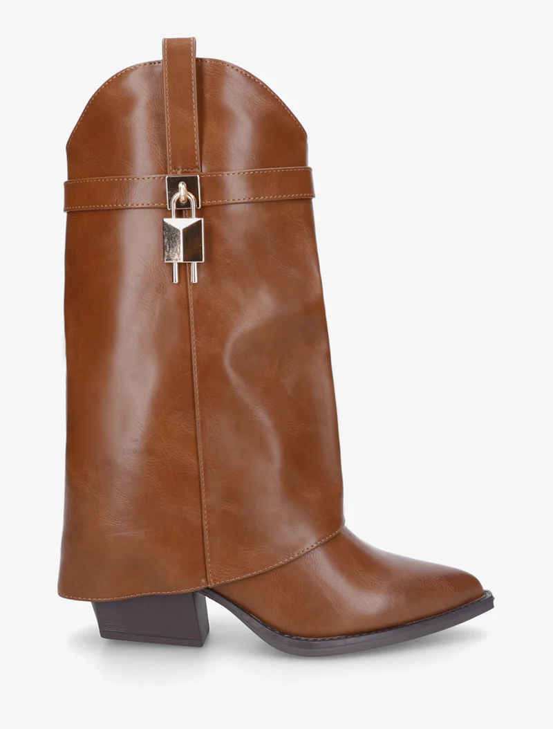 Bottines montantes à revers en simili - Camel