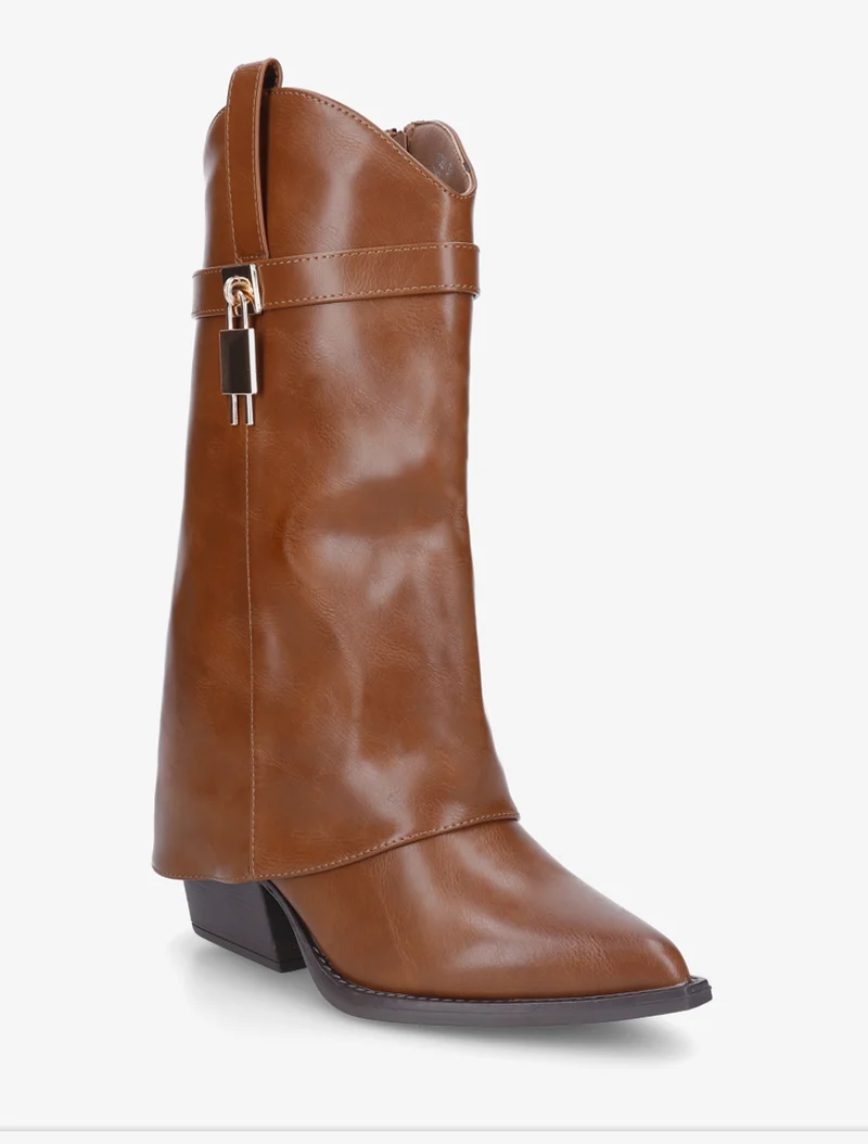 Bottines montantes à revers en simili - Camel