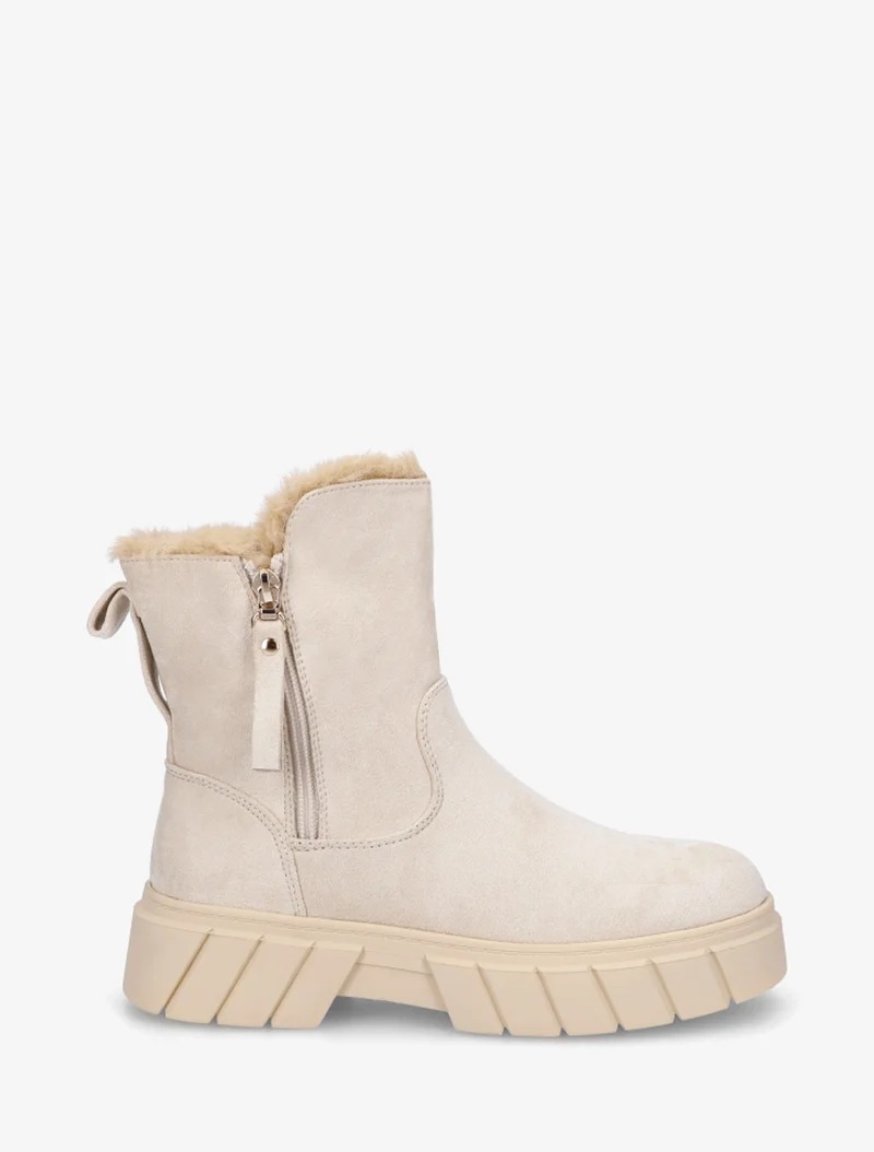 Bottines unies fourrées en suédine - Beige
