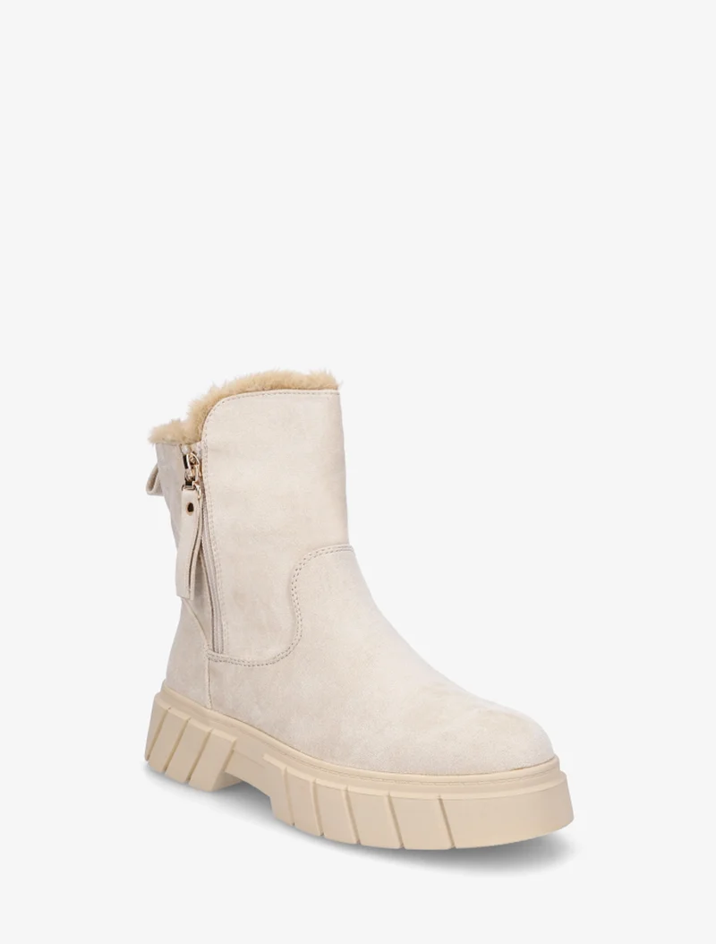 Bottines unies fourrées en suédine - Beige