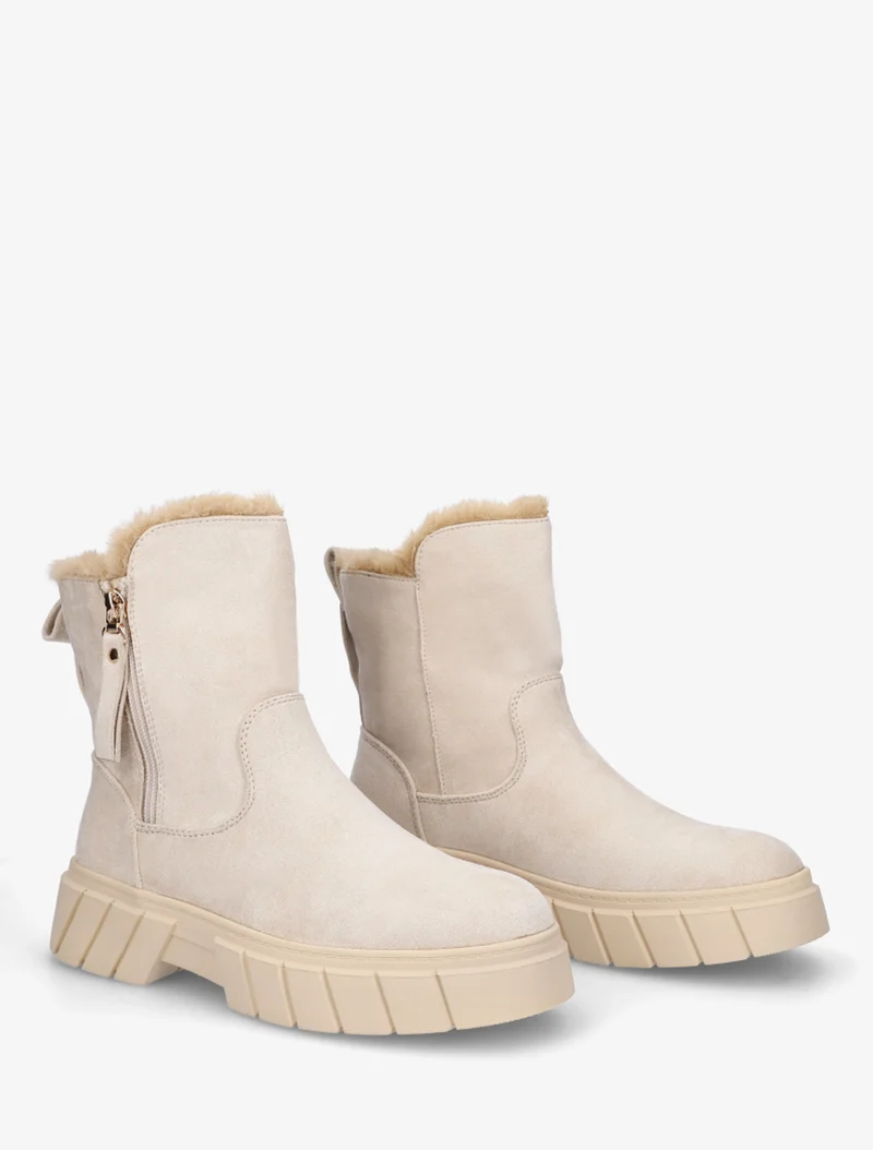 Bottines unies fourrées en suédine - Beige