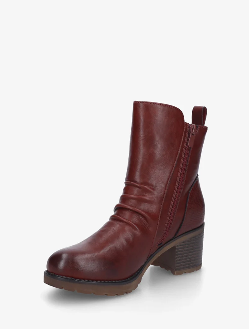 Bottines effet froissé et zip décoratif - Bordeaux