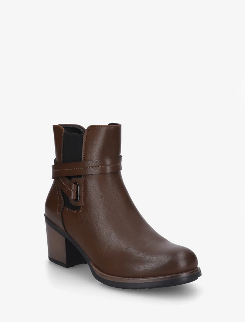 Bottines en simili à cheville élastiquée - Marron